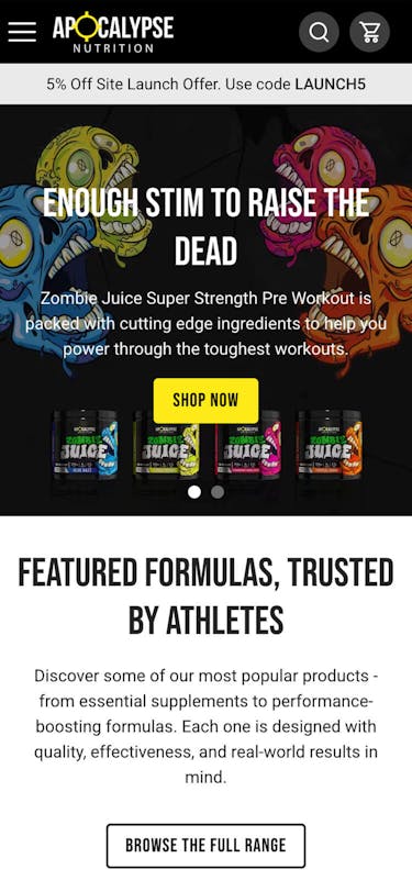 Apocalypse Nutrition Home Page On Mobile