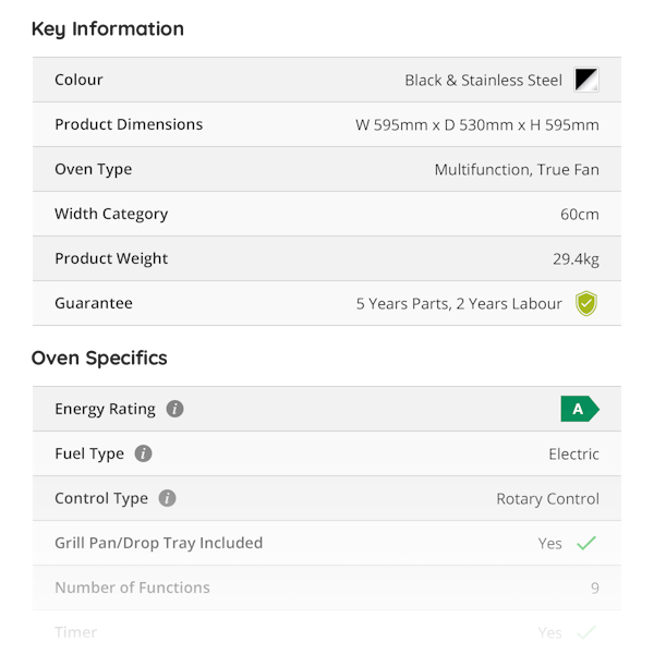 MyAppliances Specification Data