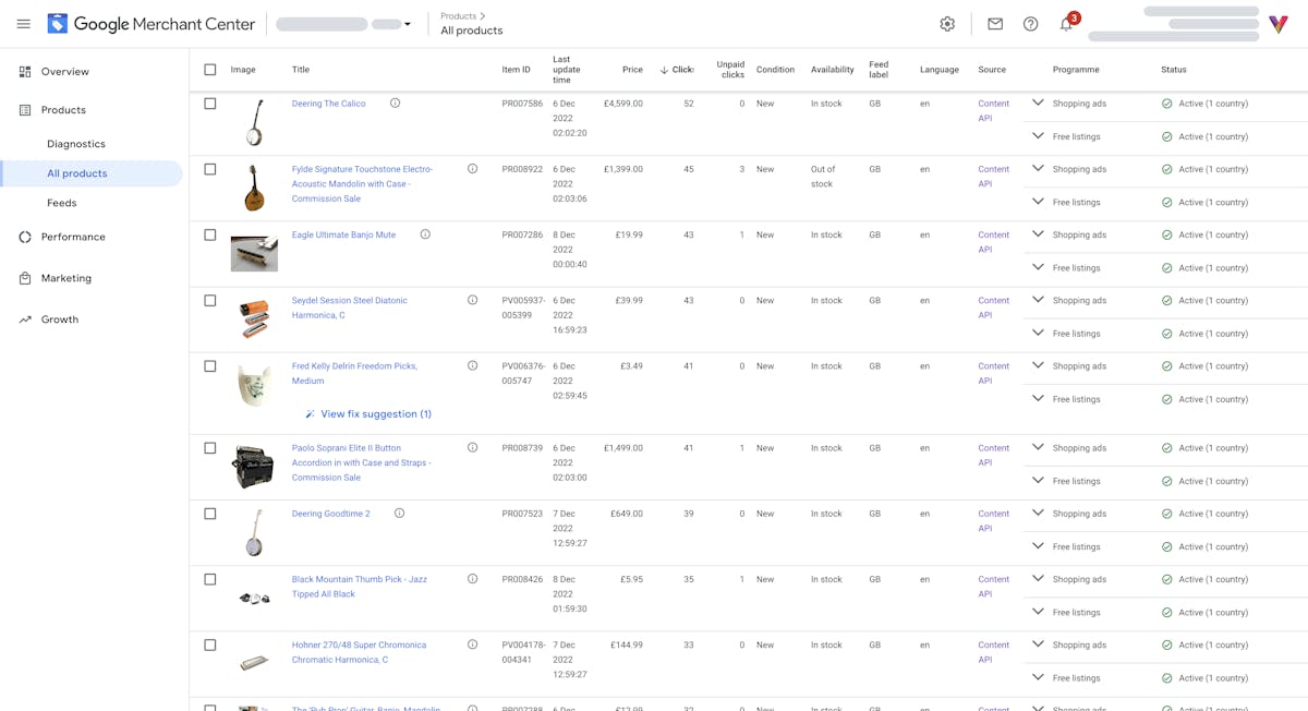 Google Merchant Product Listings