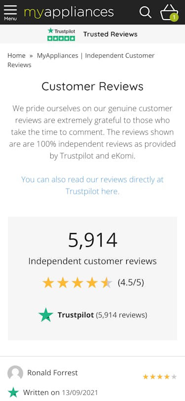 MyAppliances Trustpilot Reviews Total