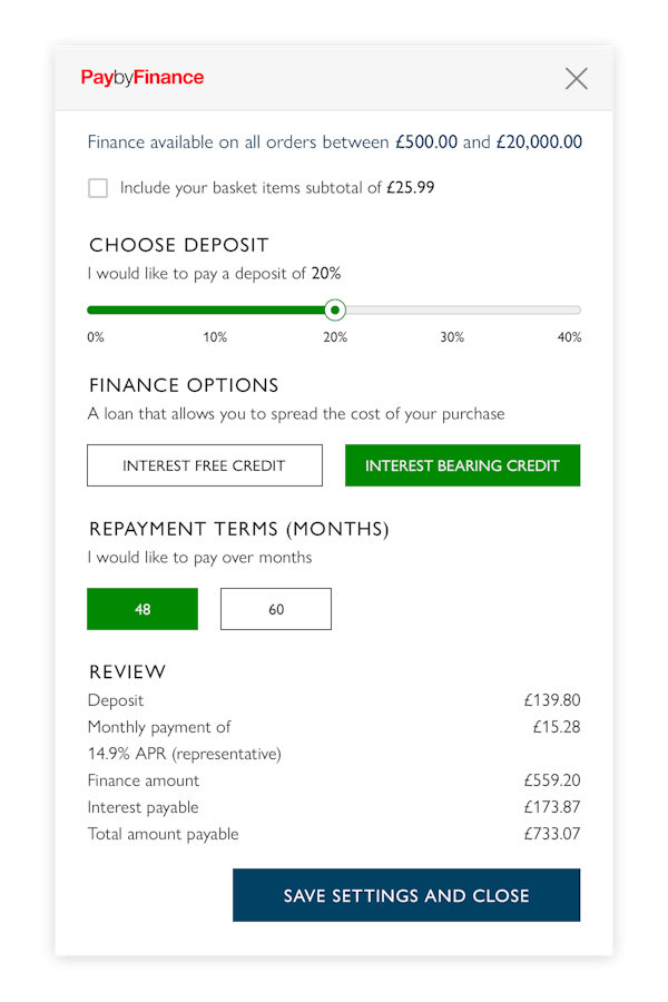 Partner Integrations - PayByFinance Screen